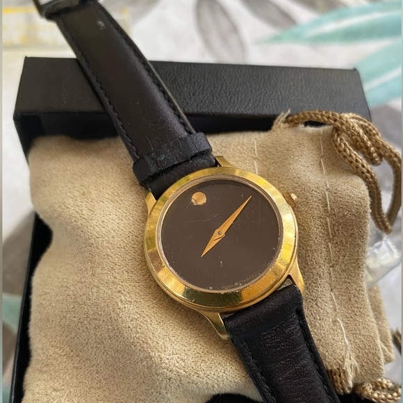 Movado Modern Watch- Black Museum with Flat Dot- Black Calfskin Strap